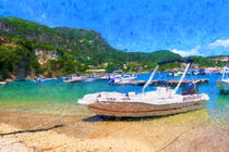Boote im Hafen von Paleokastritsa auf Insel Korfu. Gemalt. by havelmomente