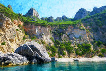 Paradise beach auf Insel Korfu. Naturbadebucht. Gemalt. von havelmomente
