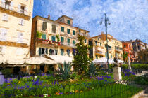 Stadtansicht von Korfu Stadt mit der Esplanade. Gemalt. von havelmomente