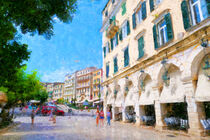 Altstadt mit Liston Gebäude in Korfu Stadt. Gemalt. von havelmomente