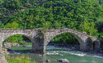 PIXEL ART on medieval bridge of Arnad in Aosta Valley, Italy