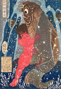 Kintoki Swims up the Waterfall  by Utagawa Kuniyoshi