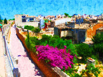 Blick auf Altstadt und Stadtmauer von Alcudia auf Mallorca. Gemalt. by havelmomente