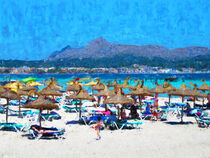 Strand in der Bucht von Alcudia auf Insel Mallorca. Sommer. Gemalt. by havelmomente