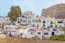 PENCIL SKETCH EFFECT of view of old Ibiza