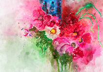 Bunter Blumenstrauß aus Sommerblumen, Aquarell gemalt. by havelmomente