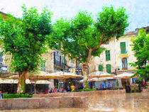 Zentraler Platz in Soller auf Mallorca. Gemalt. von havelmomente
