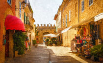 Blick auf Altstadt und Stadtmauer von Alcudia auf Mallorca. Gemalt. von havelmomente