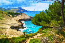 Romantische Bucht mit Naturstrand auf Mallorca. Gemalt. von havelmomente