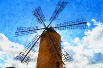 Historische Windmühle auf Mallorca. Gemälde. by havelmomente