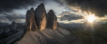Three Peaks mountain summits in the Dolomite Alps in South Tyrol during sunset by Bastian Linder