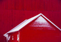 Red Barn with Snow in Vermont. by George Robinson