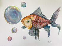 Bubble and a playing fish von Myungja Anna Koh