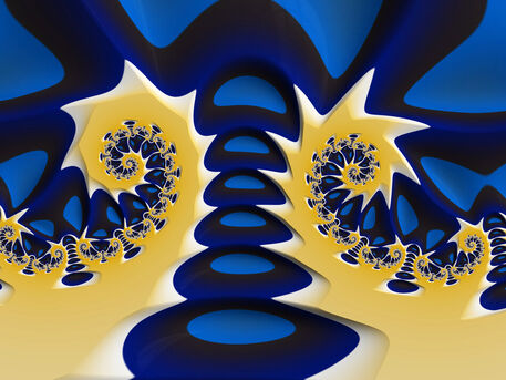 Dual-fractal-spirals-in-blue-and-yellow