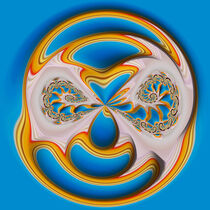 Dual Fractal Spirals in Blue Yellow and White Orb by Elisabeth  Lucas