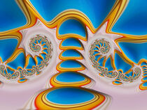 Dual Fractal Spirals in Blue Yellow and White by Elisabeth  Lucas
