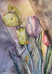 Tulips and butterfly von Myungja Anna Koh