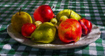 Stillleben mit Obst Äpfel und Birnen. Gemälde. von havelmomente