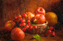Stillleben mit Obstschale. Äpfel und Hagebutten. von havelmomente