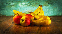 Obststillleben auf Tisch. Äpfel, Birnen und Bananen. Gemälde by havelmomente