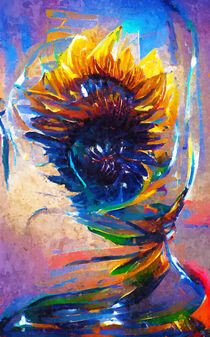 Sonnenblume im Glas. Spiegelung abstrakt gemalt. by havelmomente