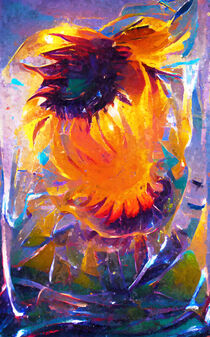 Verzerrte abstrakte Sonnenblume im Glas. Spiegelung gemalt. von havelmomente