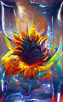 Sonnenblume im Glas. Vase. Abtraktes Blumenbild. Gemalt. von havelmomente