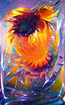 Abstrakte Sonnenblume gemalt. Blume hinter Glas. by havelmomente
