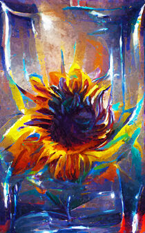 Abstraktes Stillleben Sonnenblumen mit Glasspiegelung. Gemalt. by havelmomente
