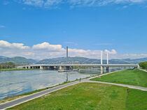 Linz am Donauradweg mit Blick auf Vöst Brücke von magdeburgerin
