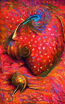 Fantasievolles Bild aus Erdbeeren und Schnecken. Gemalt. by havelmomente