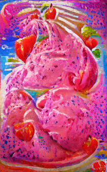 Erdbeereis mit roten Erdbeeren. gemalt. von havelmomente