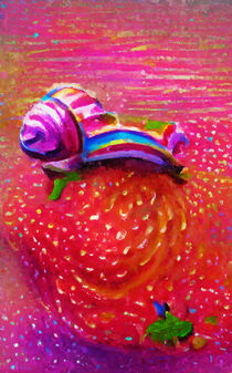 Psychedelisches Portrait einer Schnecke auf Erdbeere. gemalt. von havelmomente