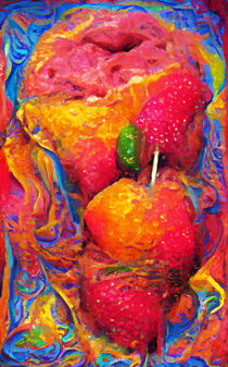 Eis. Farbenfrohes Erdbeereis gemalt. Eisbecher. Icecream. by havelmomente