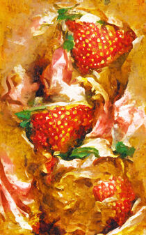 Erdbeeren mit Sahne und Eis. Erdbeereis. Gemalt. von havelmomente
