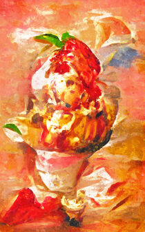 Erdbeereis. Eisbecher in Acrylmalerei. by havelmomente