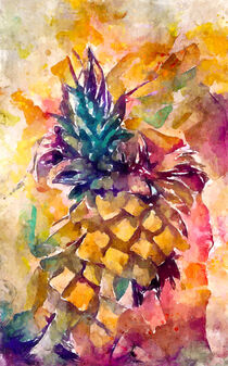 Gemalte Ananas Frucht. Farbenfrohes Aquarell. by havelmomente