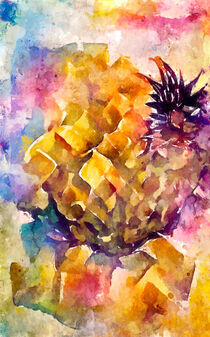 Ananas. Aquarellbild der Ananasfrucht. Gemalt. by havelmomente