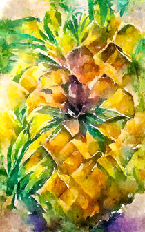 Abstrakte Struktur der Ananas. Aquarellbild gemalt. by havelmomente