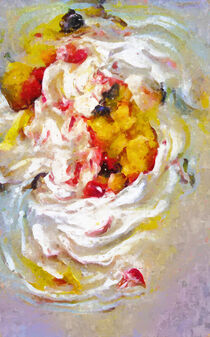 Früchte mit Sahne und Eis. Abstrakt gemalt. von havelmomente