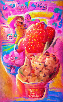 Poppiger Eisbecher mit Erdbeereis. Retro gemalt. by havelmomente