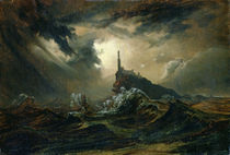 Stormy sea with Lighthouse  by Karl Blechen