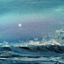 Meer im Vollmond gemalt mit Acryl auf Holz von Anke Franikowski