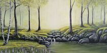 Gemälde Lost Forest, Wald im Morgengrauen gemalt von Anke Franikowski von Anke Franikowski
