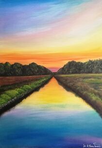 Sonnenuntergang am Fluss gemalt von Anke Franikowski by Anke Franikowski