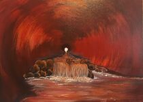 Gemälde Verborgen, Höhle in Rot gemalt von Anke Franikowski von Anke Franikowski