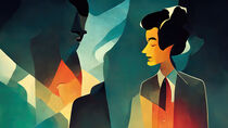 Cubist illustration of an Asian businesswoman by robian