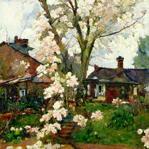 Kirschblüte im Garten. Impressionistisches Gemälde. Impressionismus. Gemalt. von havelmomente