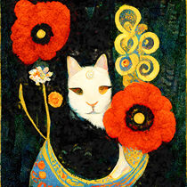 Katze mit Mohnblumen. von havelmomente