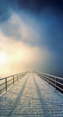 Steg Cospudener See im Sonnenlicht, Nebel und Winter by lichtbilder